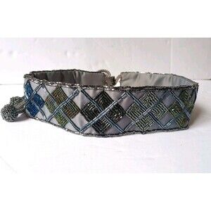 Vintage Christian Dior Ceinture Sash Belt Hand Beaded Grey Satin